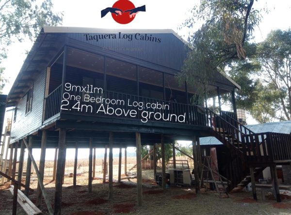 9m x 11m One Bedroom Log Cabin, Elevated 2.4m Above Ground.